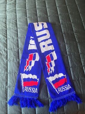 Russia Fan Blue Knit Scarf with Tricolor Flags